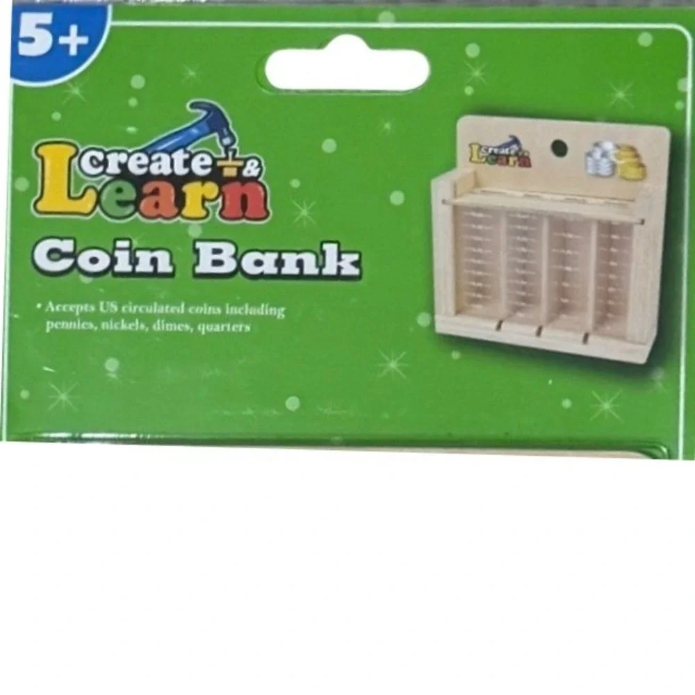 NOS Create & Learn Coin Bank Wooden Craft Kit New Sealed Discontinued